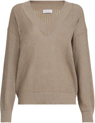 Brunello Cucinelli Ribbed net sweater in Walnut at Nordstrom, Size 3X-Large Eu