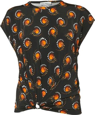 Paco Rabanne gathered-detail printed blouse - Black