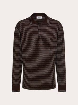 Ferragamo Men Long sleeve striped polo shirt Brown