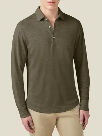 Luca Faloni Khaki Green Linen Jersey Positano Polo Shirt