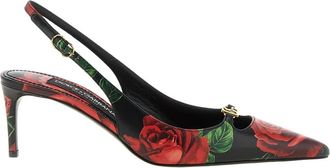 Dolce & Gabbana Schoenen, Dames, Veelkleurig, 37 EU, Leer, Rozenprint Kalfsleren Slingback