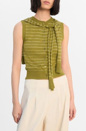 Mango Tie Neck Sweater Vest in Olive Green at Nordstrom, Size X-Small