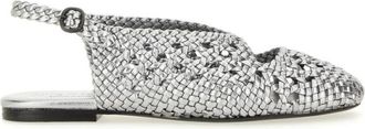 Hereu Empuria Metallic Woven Slingback - Dames - Ballerinas - Grijs - 37 EU - Leer - Schoenen