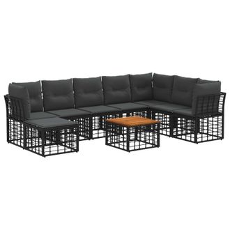 vidaXL Conjunto De Sof&aacute;s De Exterior 9 Pcs Negro Y Gris Oscuro Vidaxl
