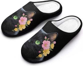 Generic Floral Cat Mens House Slippers Memory Foam Washable Cotton Slip on Home Shoes