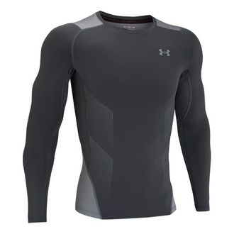Under Armour Mens Under Armour HeatGear Vent Logo Printing Round Neck Long Sleeves Gray 1362453-012