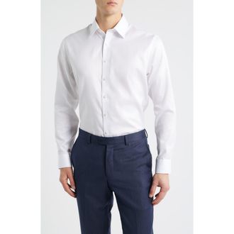 Nordstrom Trim Fit Solid Premium Non-Iron Cotton Herringbone Dress Shirt in White Twist Pat at Nordstrom Rack, Size 14.5 - 32/33