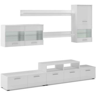 Skraut Home Skraut Home - Mueble Sal&oacute;n Comedor Moderno Con Leds, Acabado En Blanco Mate Y Blanco Brillo Lacado, Medidas: 250x194x42 Cm De Fondo