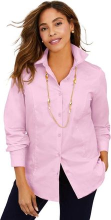 Jessica London Stretch Poplin Button-Down Shirt in Pink at Nordstrom, Size 36