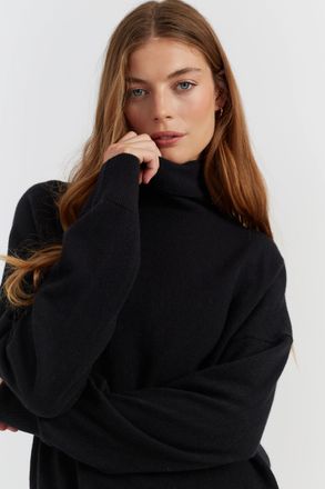 Chinti and Parker Black Wool-Cashmere Rollneck Sweater