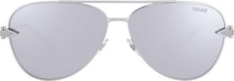 Versace Light Grey Silver Mirror Pilot Mens Sunglasses VE2283 10006G 61