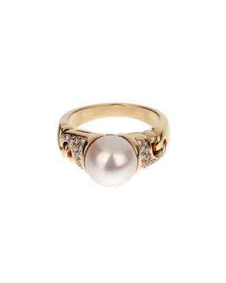Bulgari 18K 0.30 ct. tw. Diamond & 9.2mmmm Pearl Cocktail Ring (Authentic Pre-Loved)