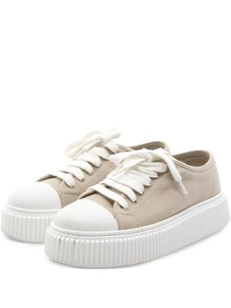 Miu Miu platform canvas sneakers - women - Rubber/Fabric/Rubber/Fabric - 39 - Neutrals