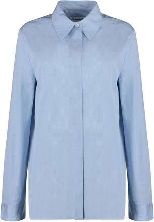 Jil Sander Gestreept katoenen overhemd - Dames - Overhemden - Blauw - S - Katoen - Overhemden