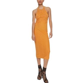 Patrizia Pepe Ribgebreide Jurk - Dames - Casual kleedjes - Oranje - 2XL - Katoen - Kleedjes