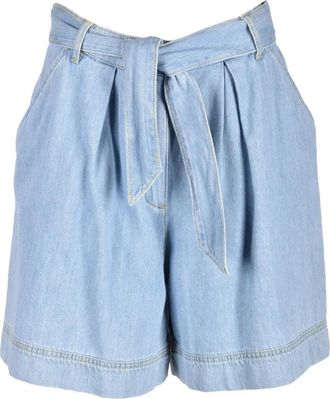 Pinko Light Blue Pleated High-Waisted Cotton Shorts