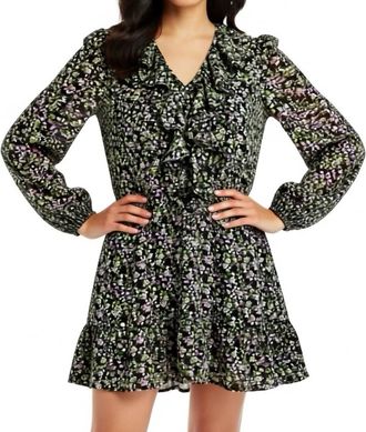 Influence Chiffon Floral Flowy Mini Long Sleeve Dress In Garden Fairy