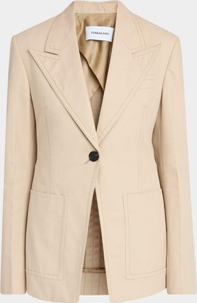 Ferragamo Patch Pocket Single-Breasted Cotton Blazer Jacket