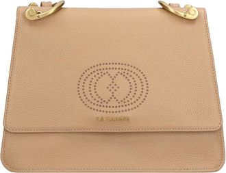 La Carrie Tassen, Dames, Beige, ONE Size, Leer, Lederen Tas met Perforaties