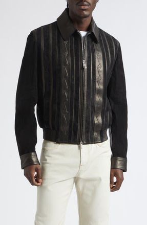 Versace Mixed Media Blouson Jacket in Black at Nordstrom, Size 48