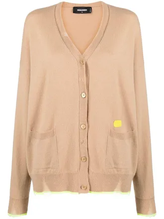Dsquared2 distressed contrast-trim cardigan - women - Cashmere/Virgin Wool/Polyester - M - Brown