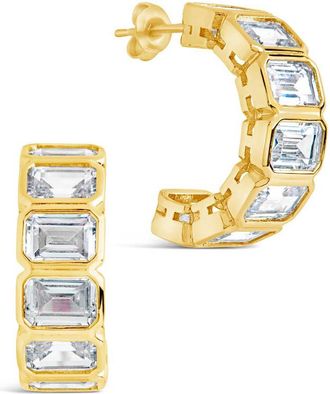 Sterling Forever Nyssa Bezel CZ Station Hoop Earrings