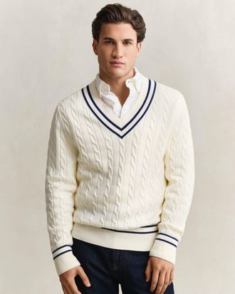 GANT Mens Jumper in Ivory Cotton - Size X-Large