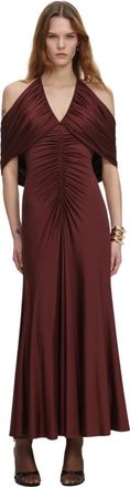 Self Portrait Jersey Drape Midi Jurk - Dames - Avondkleed - Bruin - 2XS - Leer - Kleedjes