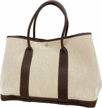 Herm&egrave;s Beige Brown Toile H Tote Bag (Pre-Owned)