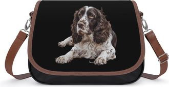 Generic English Springer Spaniel Dog Womens Crossbody Bag PU Handbag Message Bags Shoulder Purse with Adjustable Strap