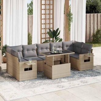 vidaXL Set De Sof&aacute;s De Jard&iacute;n Y Cojines 8 Piezas Rat&aacute;n Sint&eacute;tico Beige Vidaxl