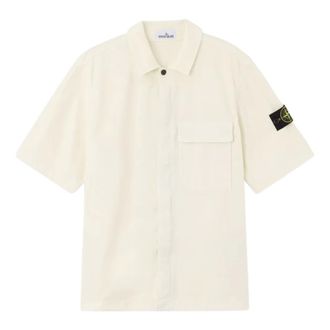 Stone Island Short Sleeve Shirts, male, Beige, Size: XL Chest-pocket Short Sleeve Shirt