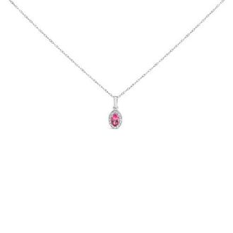 House of Brilliance 10K White Gold 5x3mm Gemstone and Diamond Accent Halo Oval Shape 18 Pendant Necklace in Pink Tourmaline | White at Nordstrom