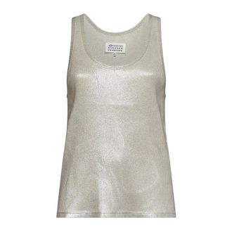 Maison Margiela Camiseta sin mangas con estampado plateado - Tops - Mujer - Blanco - S
