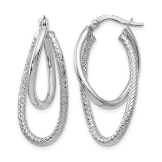 Diamond2Deal 14K White Gold Polished and Textured Hinged Hoop Earrings