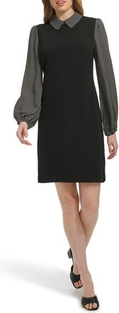 Tommy Hilfiger Polka Dot Long Sleeve Twofer Shift Dress in Black/egret at Nordstrom Rack, Size 14