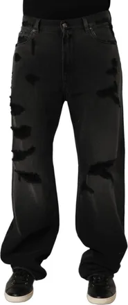 Dolce & Gabbana Dark Gray Distressed Oversize Men Denim Jeans Cotton Clothing