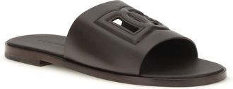 Dolce & Gabbana Mens Embossed Logo Sandals Cioccolato Fondente Calf Leather Bos Taurus