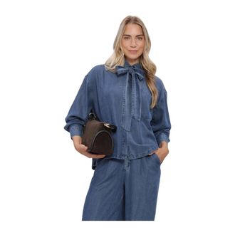 Simple Dames, Blouses & Shirts, Blauw, Maat: L Denim