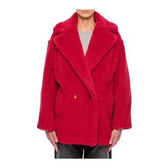 Max Mara Faux Fur & Shearling Jackets, female, Red, S, Elegant Double-Breasted Coat