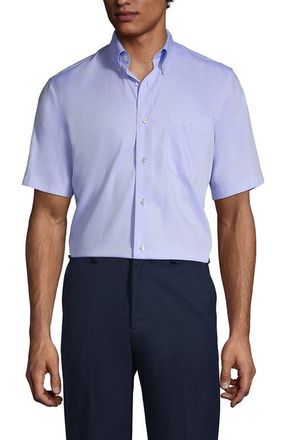 Lands End School Uniform Short Sleeve No Iron Pinpoint Dress Shirt in Blue at Nordstrom, Size X-Large