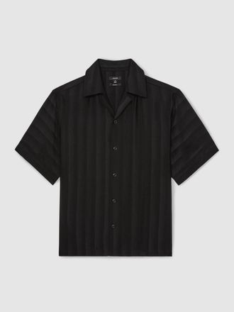 Reiss Black Jacquard Stripe Cuban Collar Shirt, M