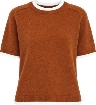 Semicouture Aida Gebreide Trui met Korte Mouwen - Dames - Ronde hals truien - Bruin - L - Katoen - Truien & Vesten