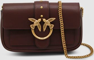 Pinko Brown Leather Love One Simply Pocket Shoulder Bag