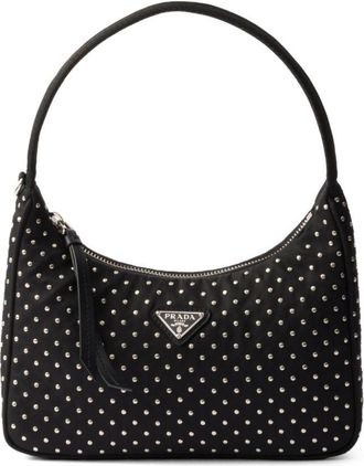 Prada Borsa in Re-Nylon mini con borchie - Nero