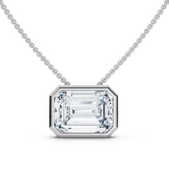 Pompeii3 2Ct Solitaire Bezel Emerald Diamond East West Pendant 14k Gold Necklace Lab Grown Size: Small