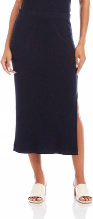 Karen Kane Ribbed Side-Slit Midi Skirt In Navy