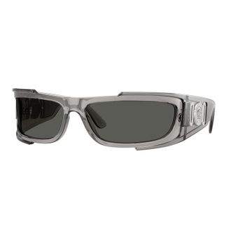 Versace Sunglasses Rectangle Full Rim, Grey Transparent Frame And Dark Grey Lens Ve4446593/87