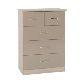 Seconique Seconique - Nevada 3+2 Drawer Chest - L46 x W81 x H115.5 cm - Oyster Gloss/Light Oak Effect Veneer