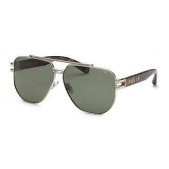 Philipp Plein Philipp Plein Sunglasses Square Full Rim, Palladium Frame And Green Lens Spp1850K07